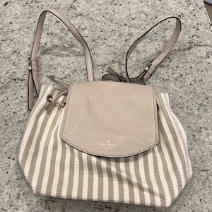 Kate Spade White and Beige Striped Back Pack with draw string close